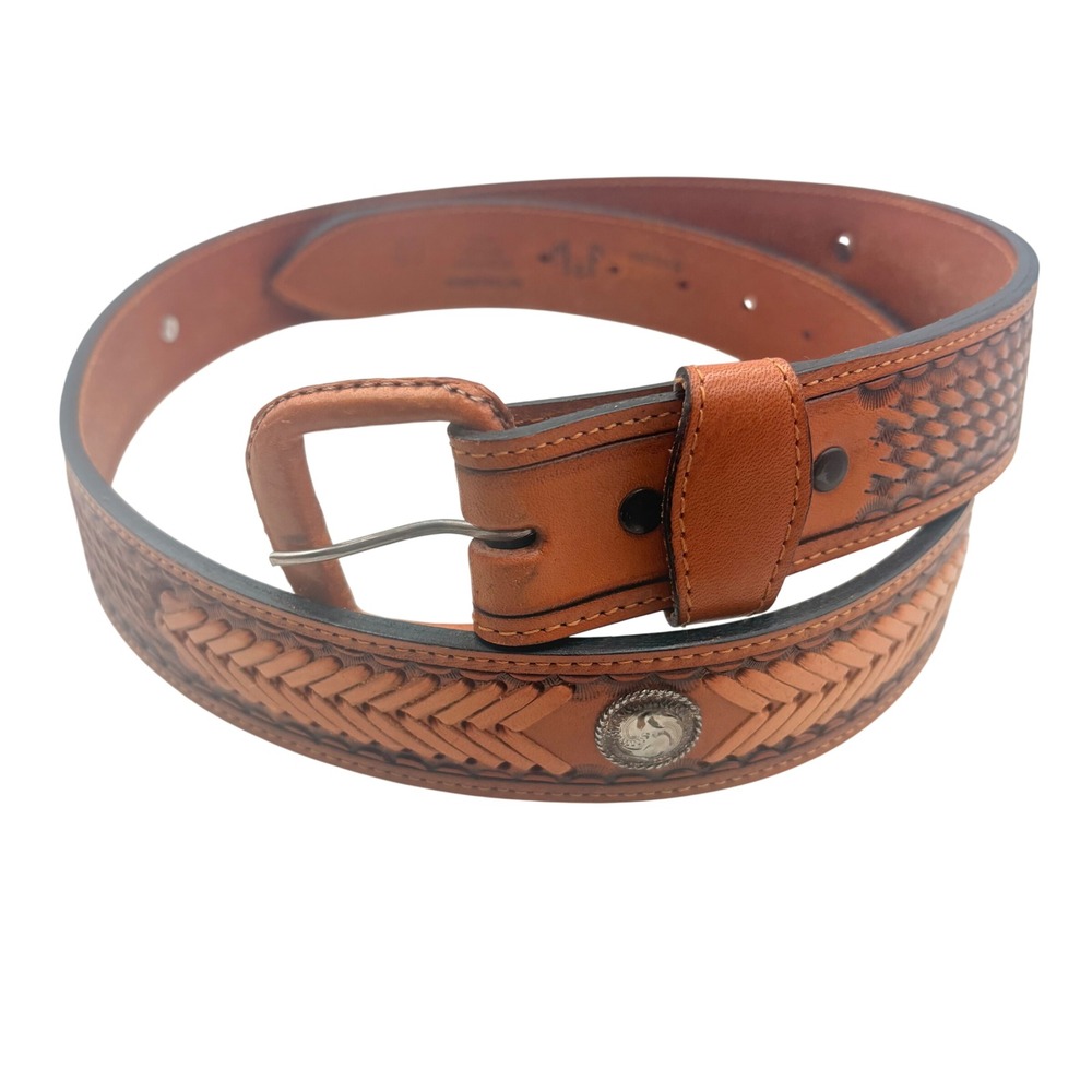 M&F Leather Belt Unisex 40 Tan Western Braided Cowboy Concho Top Grain Cowhide